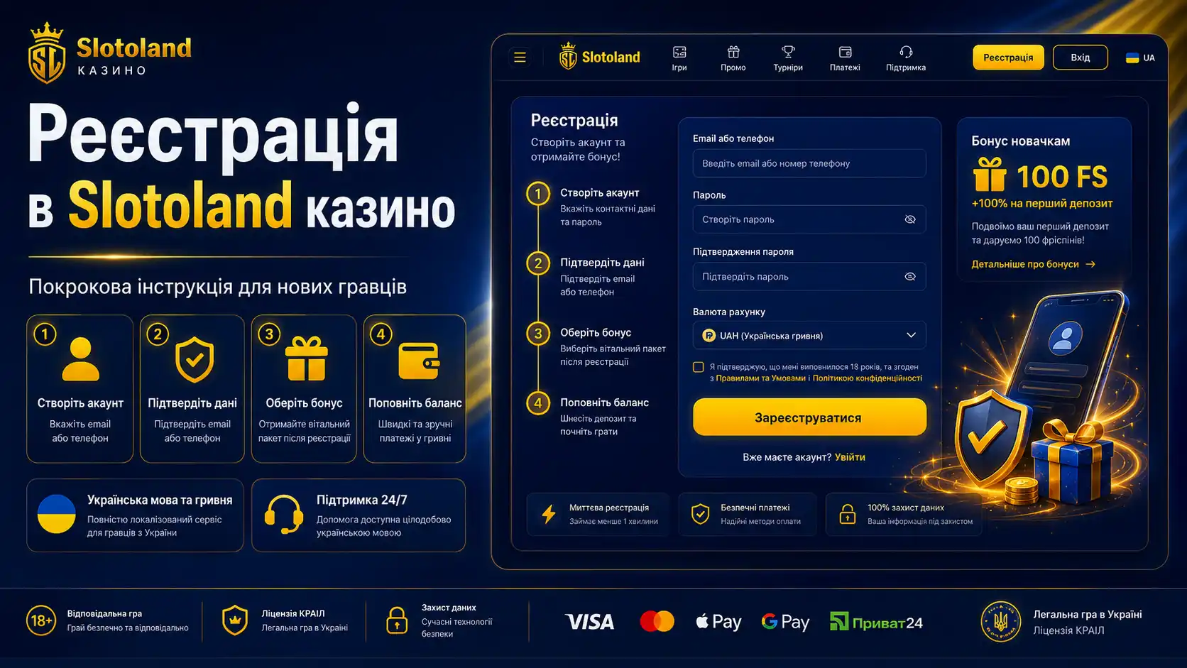 Реєстрація в Слотоленд казино &mdash; покрокова інструкція для українських гравців